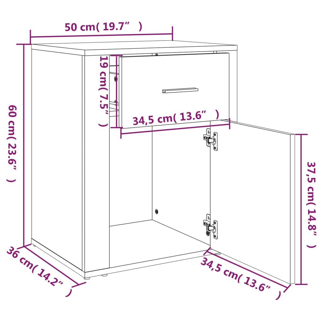 тумбочка прикроватная, белая, 50 x 36 x 60 см, искусственное дерево