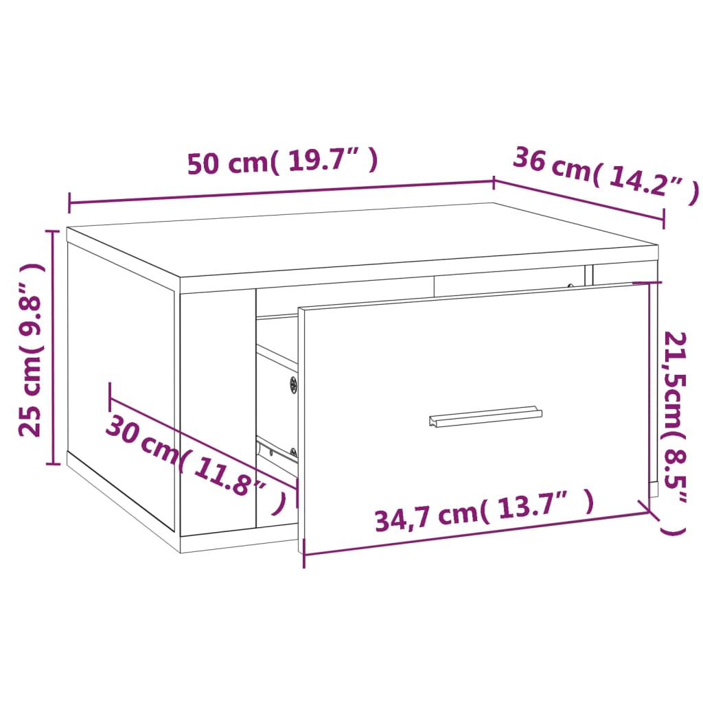 seinale kinnitatavad öökapid 2 tk, suitsutatud tamm, 50x36x25cm