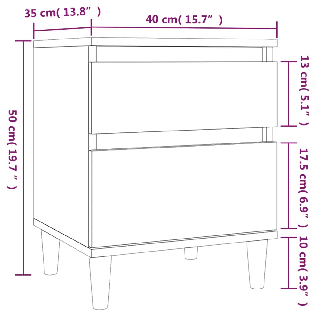 тумбочки прикроватные 2 шт., копченый дуб, 40 x 35 x 50 см