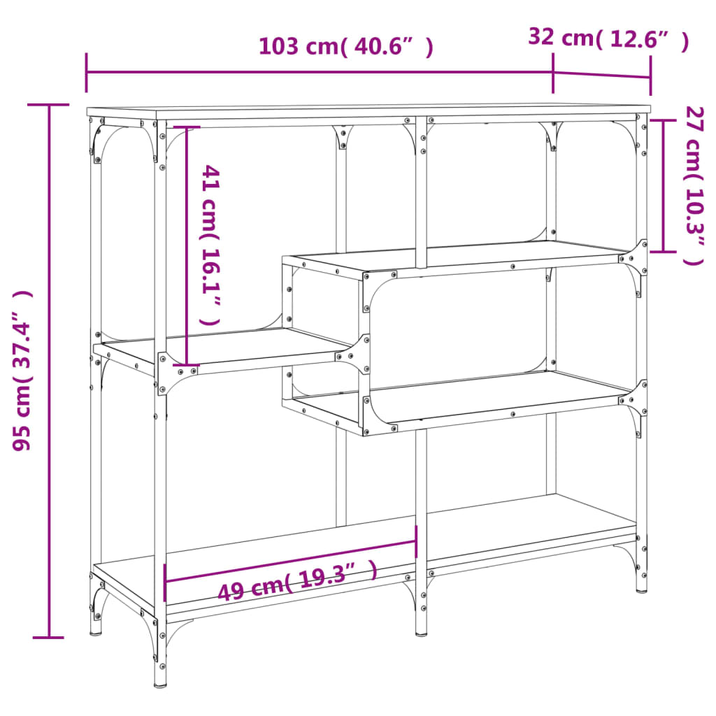 konsoollaud, hall Sonoma tamm, 103x32x95 cm, tehispuit