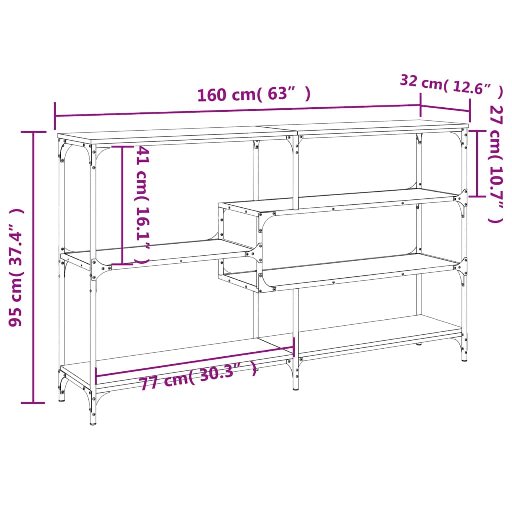 konsoollaud, hall Sonoma tamm, 160x32x95 cm, tehispuit