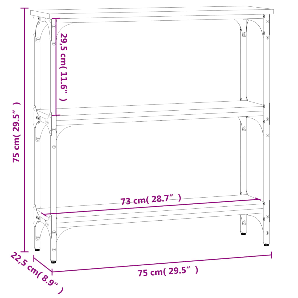 konsoollaud, must, 75x22,5x75 cm, tehispuit