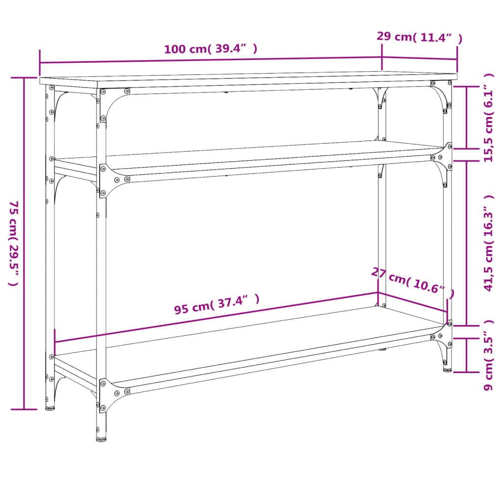 konsoollaud, must, 100x29x75 cm, tehispuit