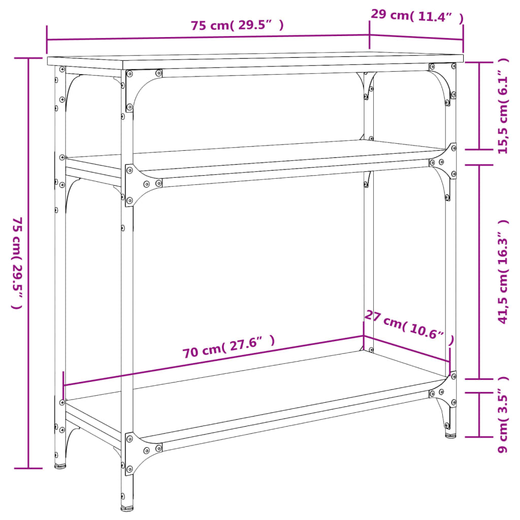 konsoollaud, hall Sonoma tamm, 75x29x75 cm, tehispuit