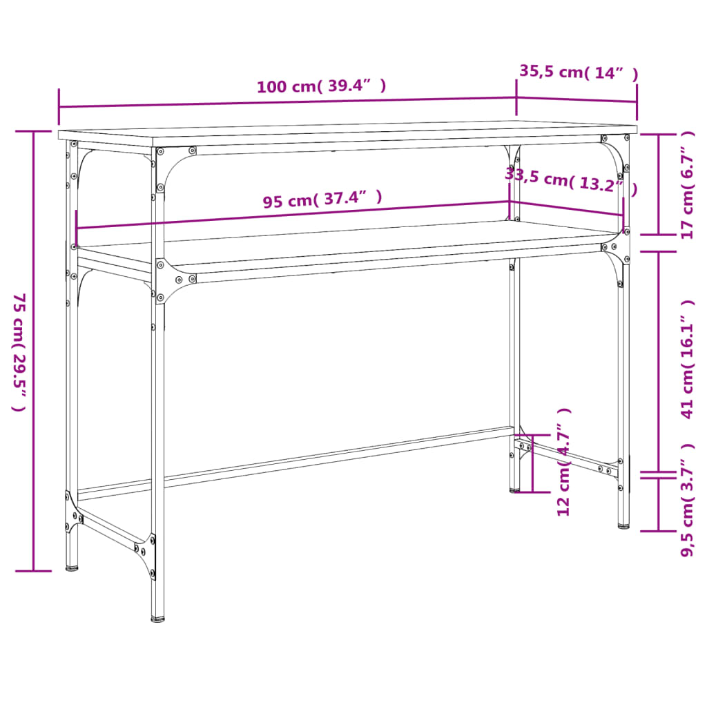 konsoollaud, must, 100x35,5x75 cm, tehispuit