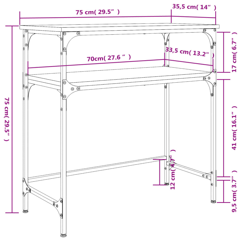 konsoollaud, hall Sonoma tamm, 75x35,5x75 cm, tehispuit