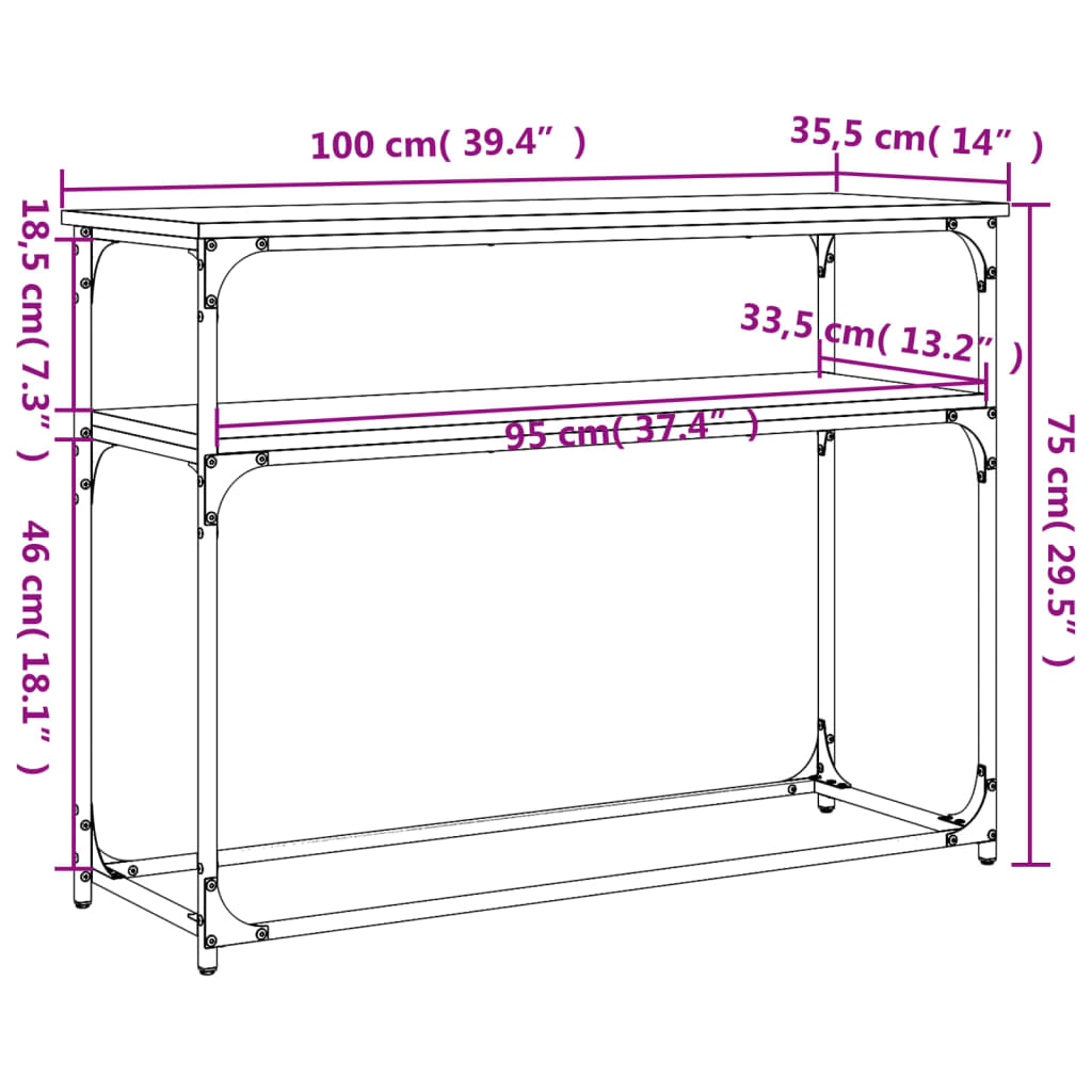 konsoollaud, hall Sonoma tamm, 100x35,5x75 cm, tehispuit