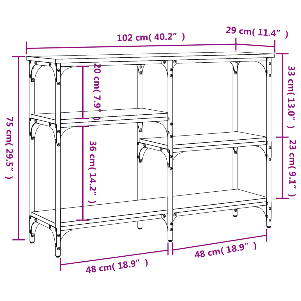 konsoollaud, hall Sonoma tamm, 102x29x75 cm, tehispuit