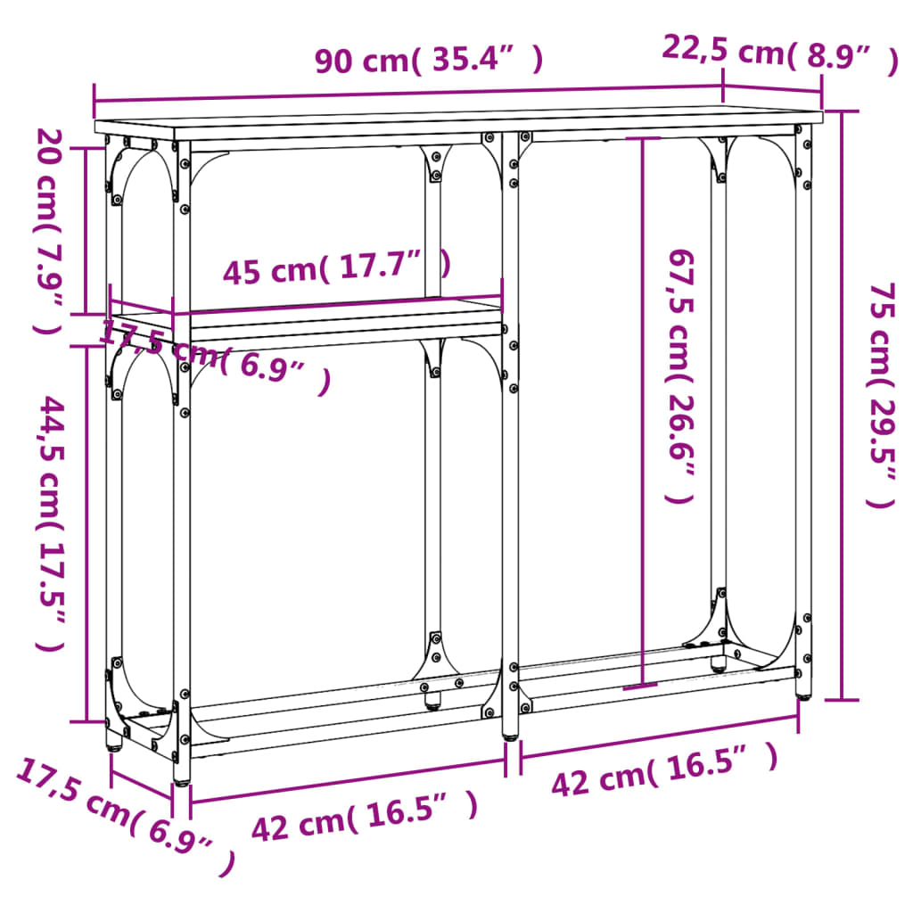 konsoollaud, hall Sonoma tamm, 90x22,5x75 cm, tehispuit