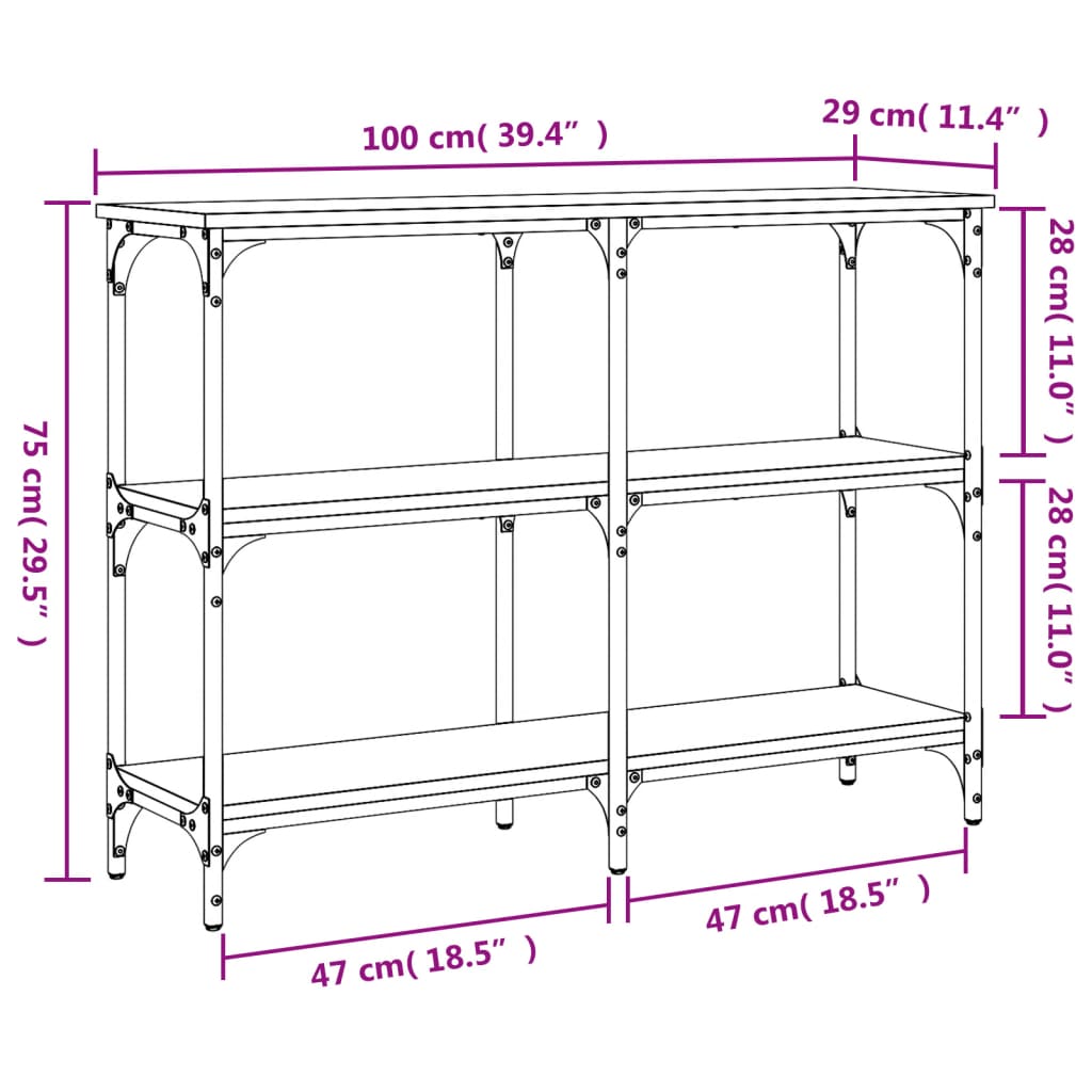 konsoollaud, hall Sonoma tamm, 100x29x75 cm, tehispuit