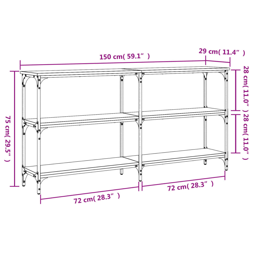 konsoollaud, hall Sonoma tamm, 150x29x75 cm, tehispuit