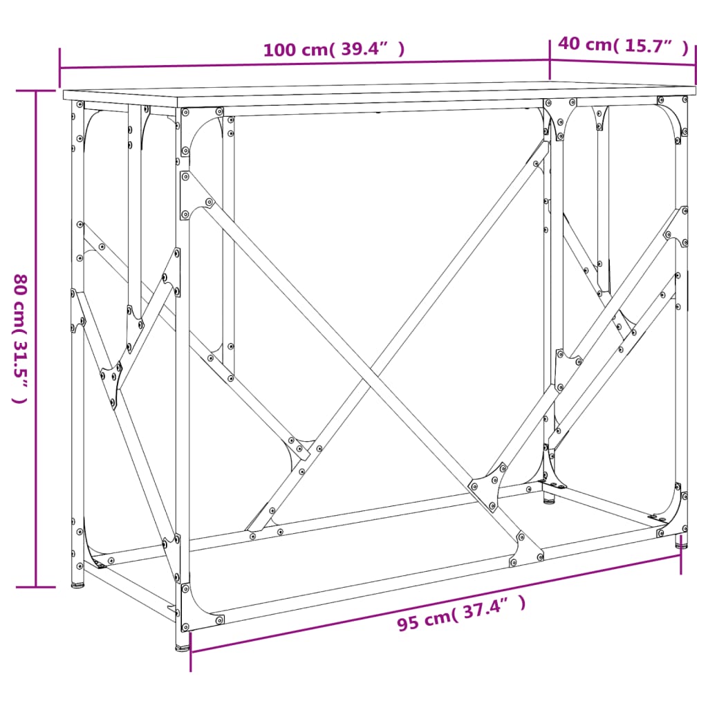 konsoollaud, hall Sonoma tamm, 100x40x80 cm, tehispuit