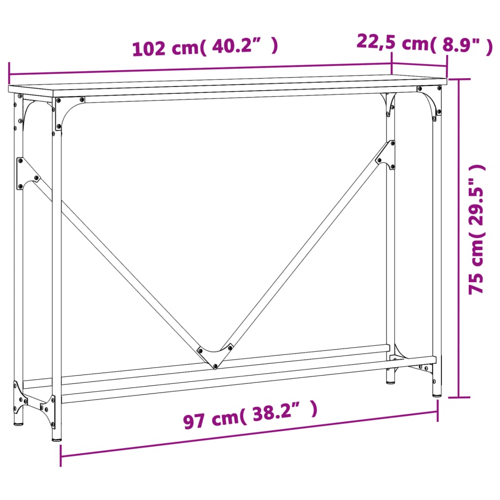 konsoollaud, pruun tamm, 102 x 22,5 x 75 cm, tehispuit