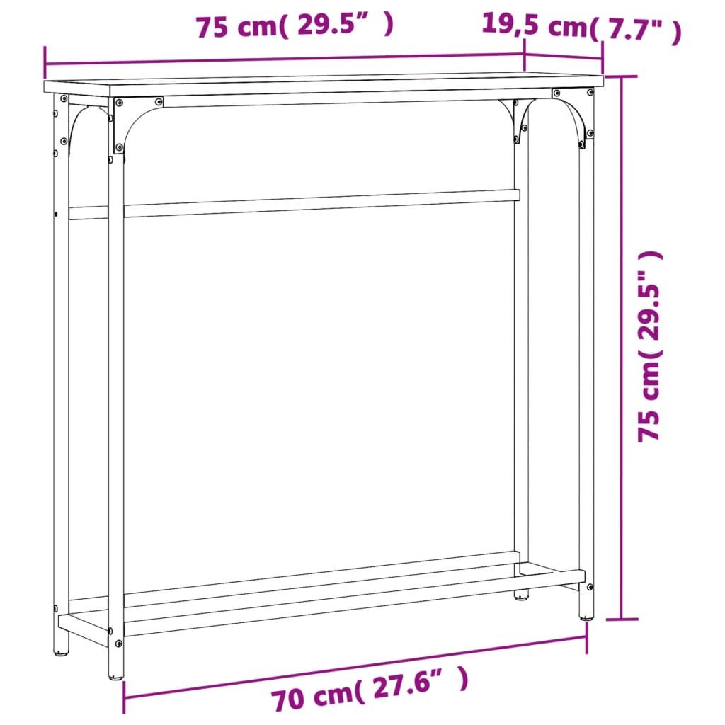 konsoollaud, hall Sonoma tamm, 75 x 19,5 x 75 cm, tehispuit