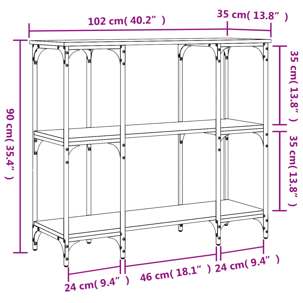 konsoollaud, hall Sonoma tamm, 102 x 35 x 90 cm, tehispuit