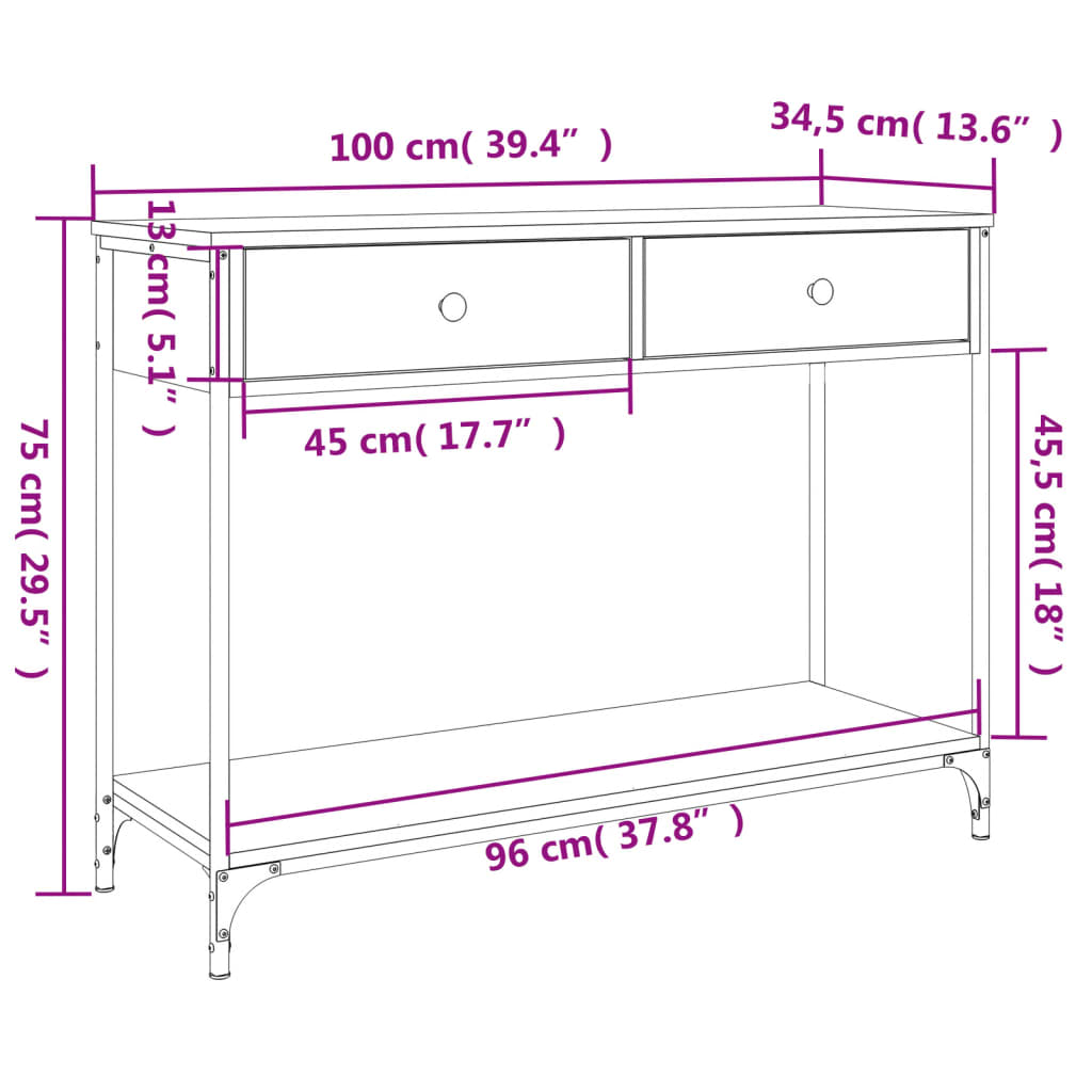 konsoollaud, Sonoma tamm, 100 x 34,5 x 75 cm, tehispuit