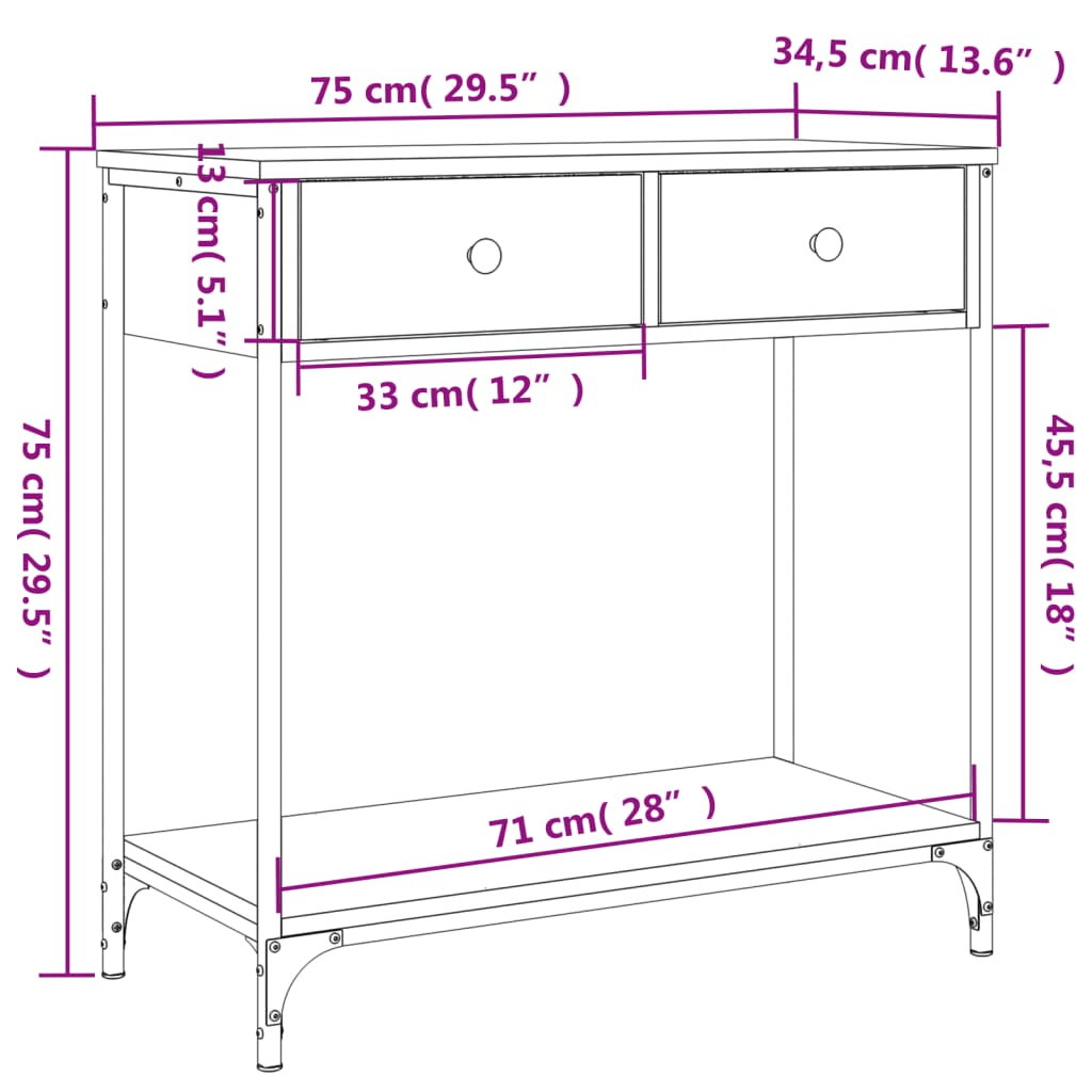 konsoollaud, must, 75x34,5x75 cm, tehispuit