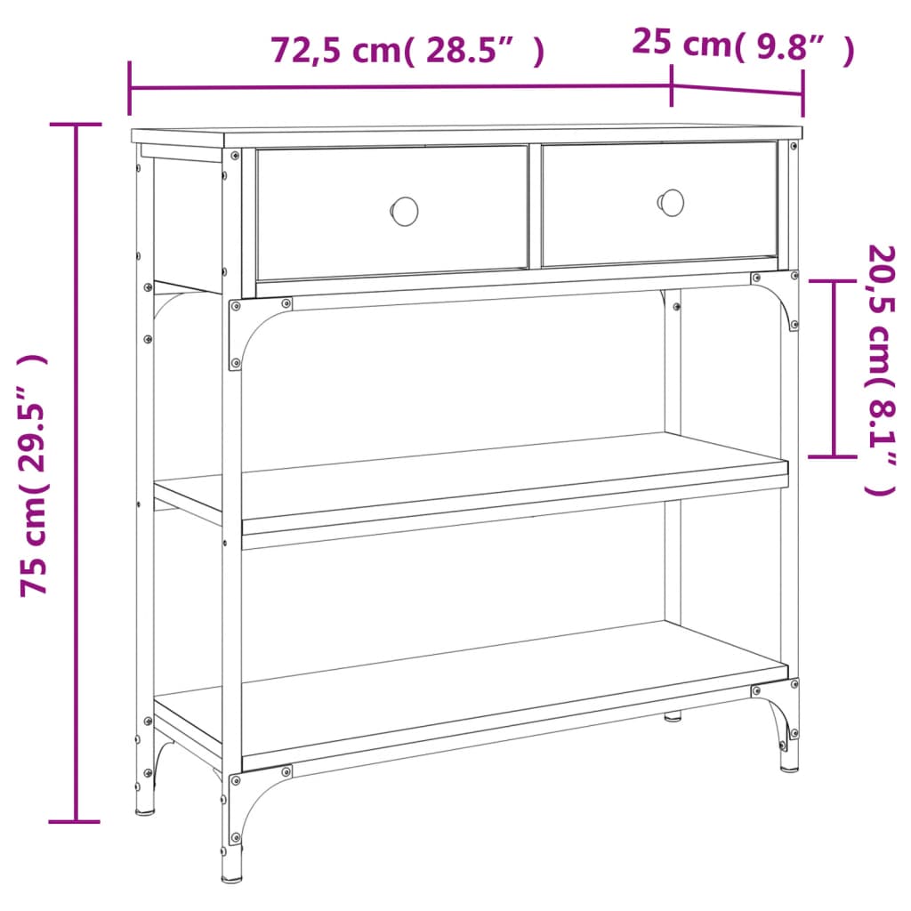 Консольный столик, черный, 72,5 x 25 x 75 см, искусственное дерево