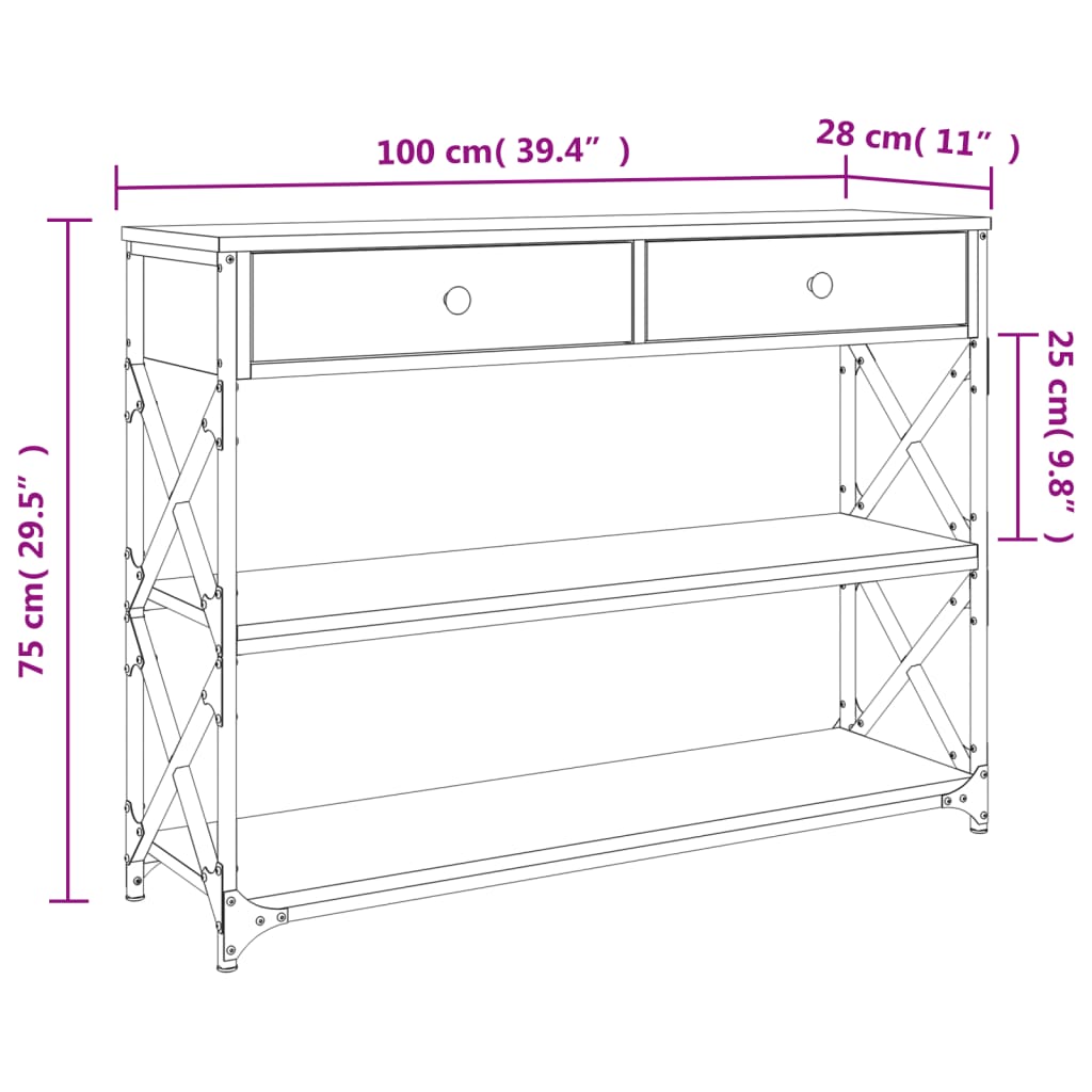 konsoollaud, must, 100 x 28 x 75 cm, tehispuit