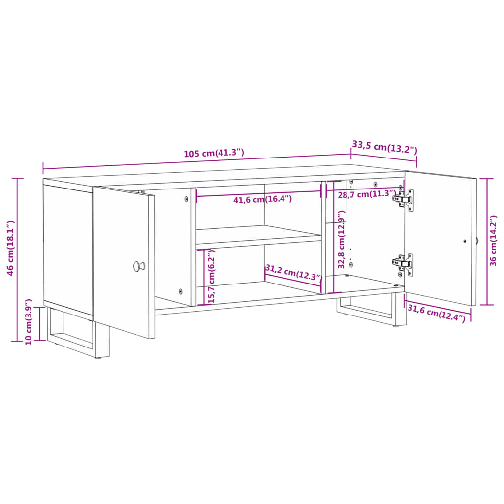 TV kapp, pruun ja must, 105 x 33,5 x 46 cm, mangopuit