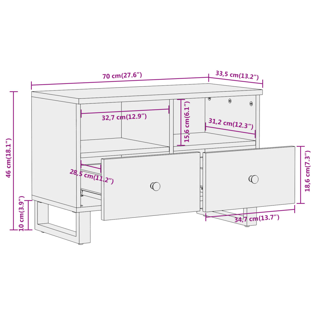 TV kapp, pruun ja must, 70x33,5x46 cm, mangopuit