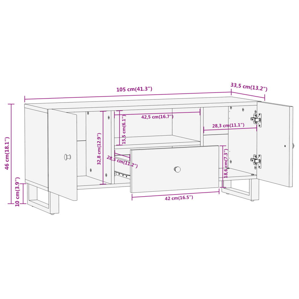 TV kapp, pruun ja must, 105 x 33,5 x 46 cm, mangopuit