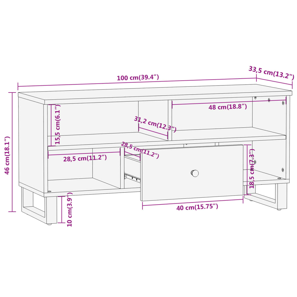 TV kapp, pruun ja must, 100x33,5x46 cm, mangopuit