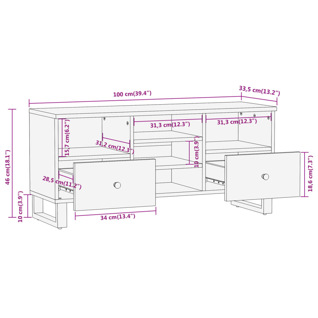 TV kapp, pruun ja must, 100x33,5x46 cm, mangopuit