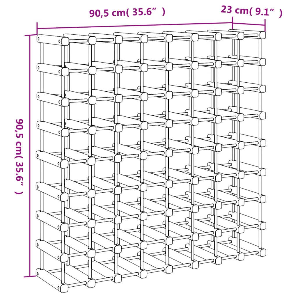 Винная стойка на 72 бутылки, 90,5 x 23 x 90,5 см, сосна