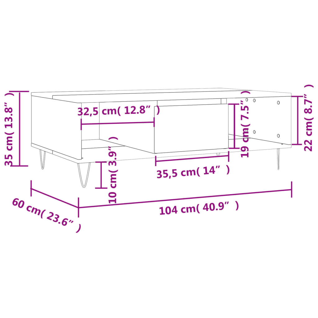 kohvilaud, hall Sonoma tamm, 104 x 60 x 35 cm, tehispuit