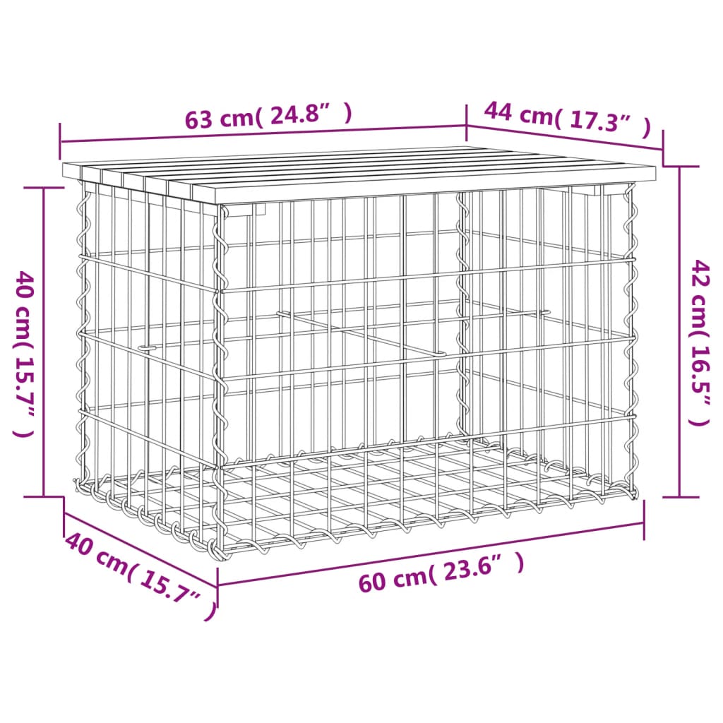 скамейка из габиона, 63 x 44 x 42 см, необработанное дерево