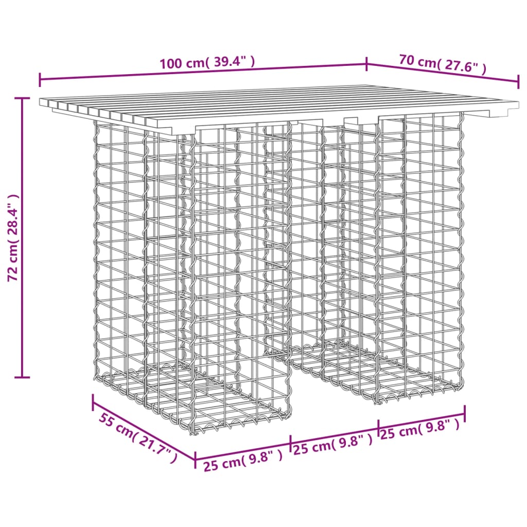 скамейка из габиона, 100 x 70 x 72 см, необработанное дерево