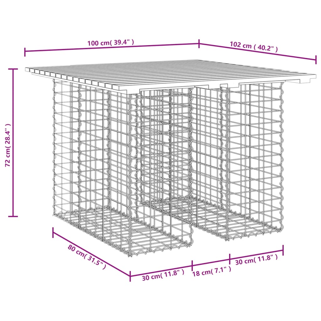 скамейка из габиона, 100x102x72 см, необработанное дерево