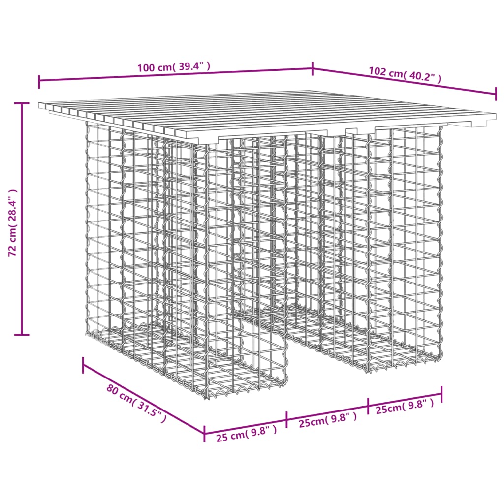 скамейка из габиона, 100x102x72 см, необработанное дерево