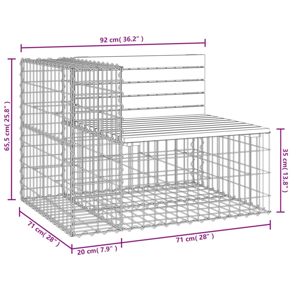 скамейка из габиона, 92x71x65,5 см, необработанное дерево