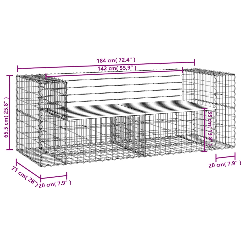 gabioonpink, 184 x 71 x 65,5 cm, ebatsuuga puit