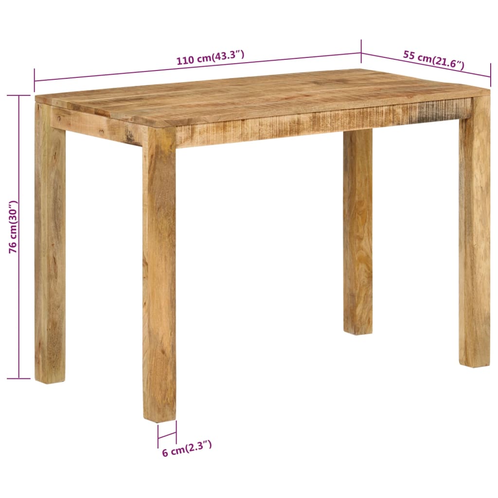 söögilaud, 110 x 55 x 76 cm, toekas mangopuit