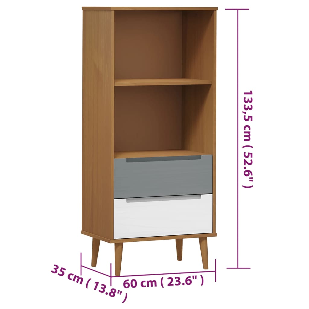 книжный шкаф "MOLDE", коричневый, 60 x 35 x 133,5 см, сосна