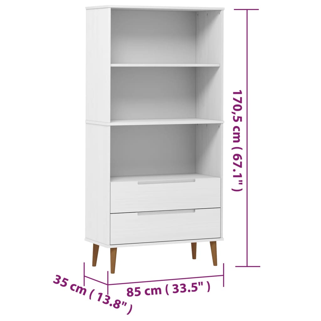 raamatukapp "MOLDE", valge, 85 x 35 x 170,5 cm, männipuit