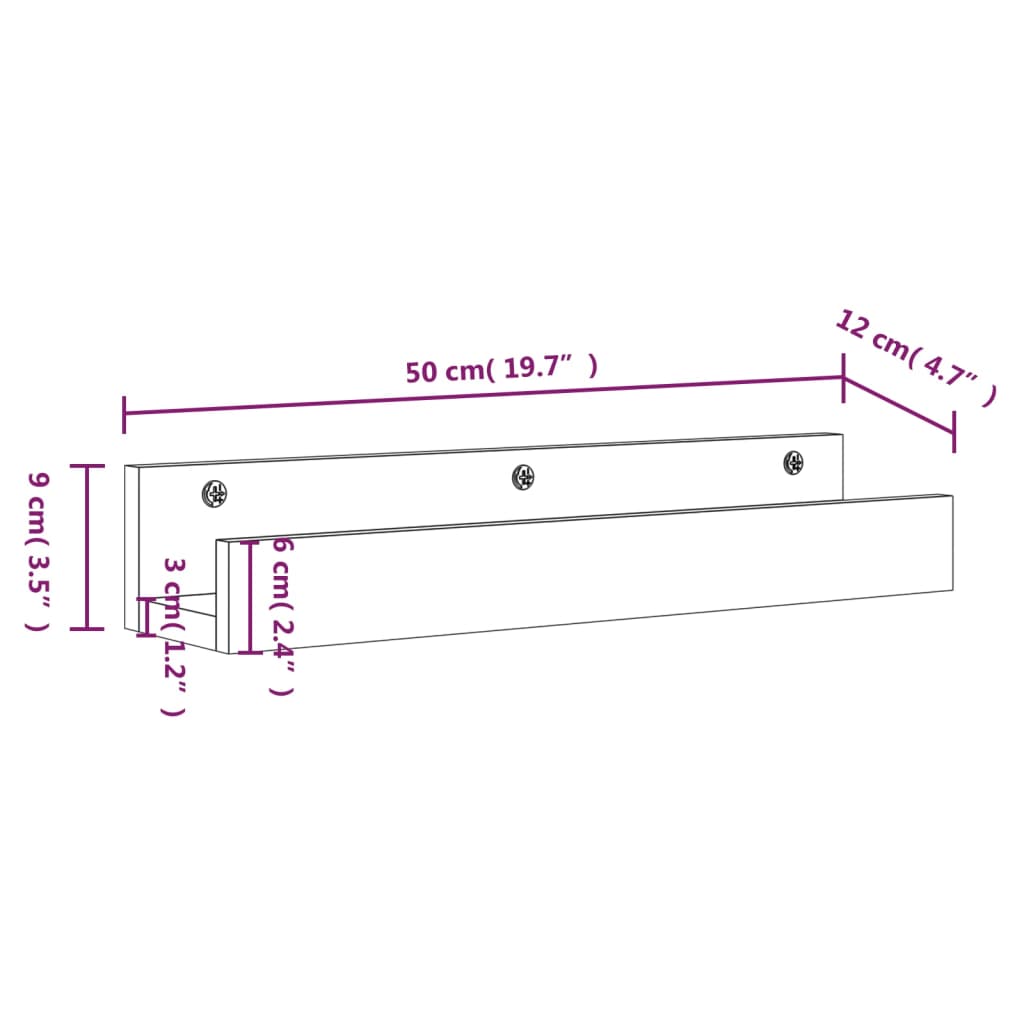 seinariiulid 2 tk, hall, 50 x 12 x 9 cm, männipuit