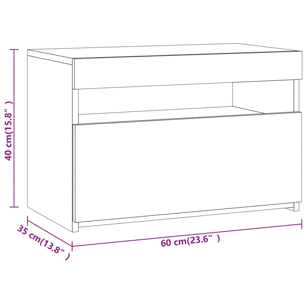 öökapp LED-tuledega 2 tk, hall Sonoma tamm, 60x35x40 cm