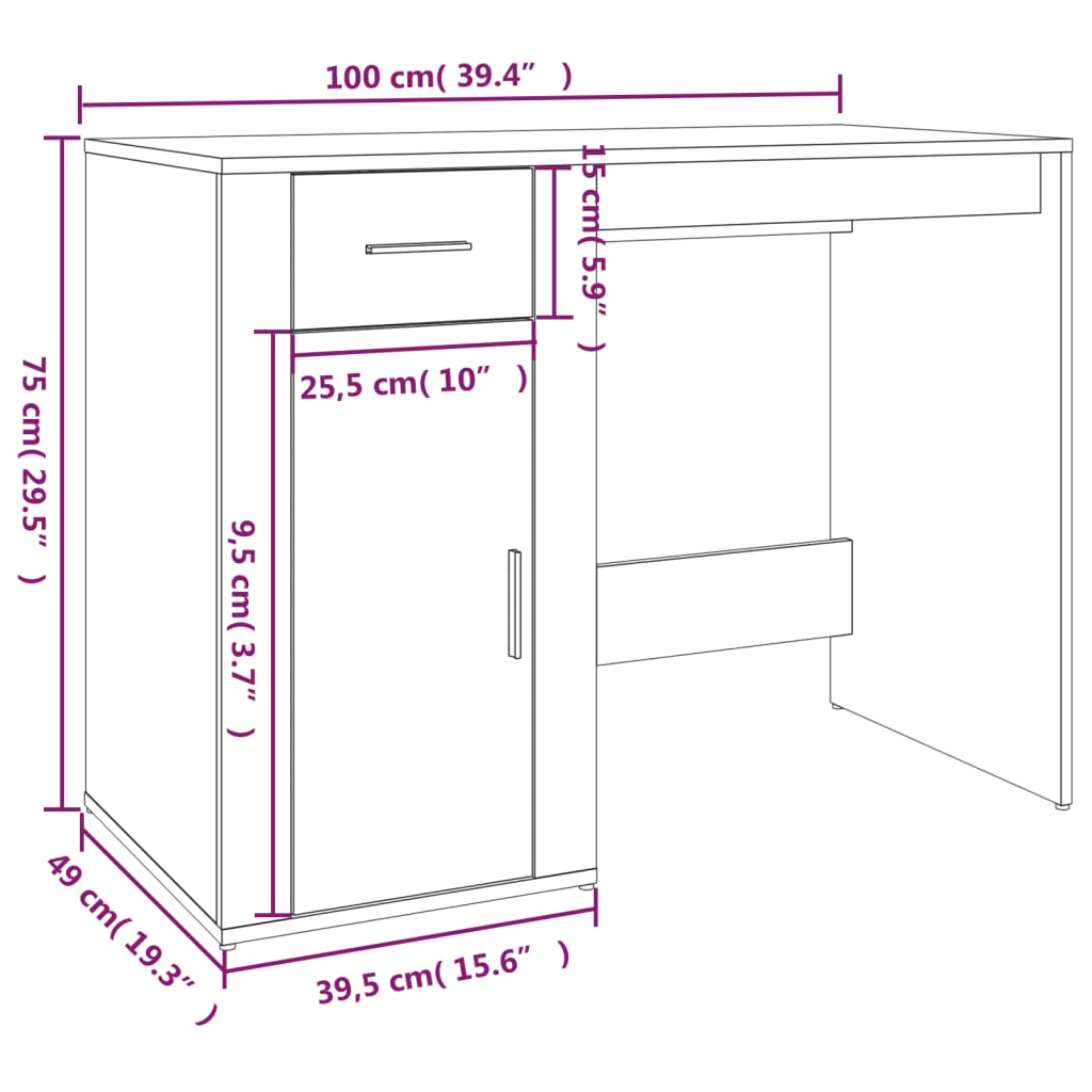 kirjutuslaud, hall Sonoma tamm, 100 x 49 x 75 cm, tehispuit