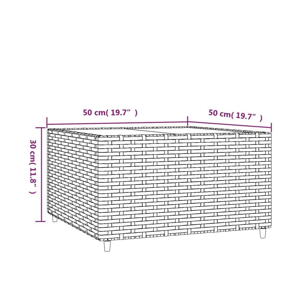 Квадратный садовый журнальный столик, коричневый, 50 x 50 x 30 см, полираттан