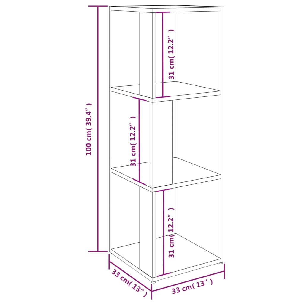 nurgakapp, hall Sonoma tamm, 33 x 33 x 100 cm, tehispuit