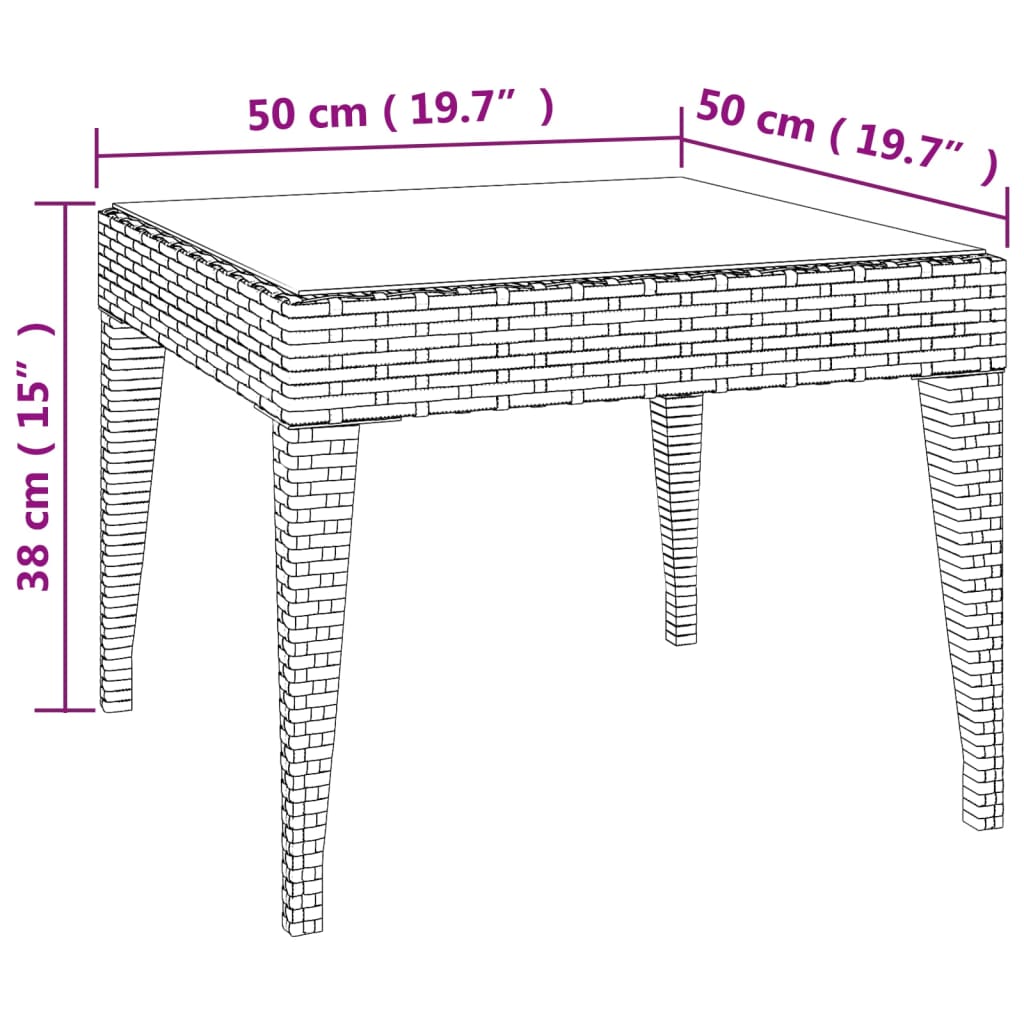 приставной столик, коричневый, 50x50x38 см, полираттан и закаленное стекло