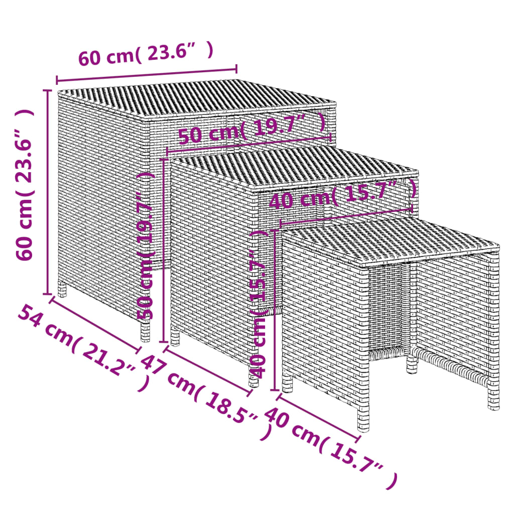 virnastatavad lauad 3 tk, must, polürotang