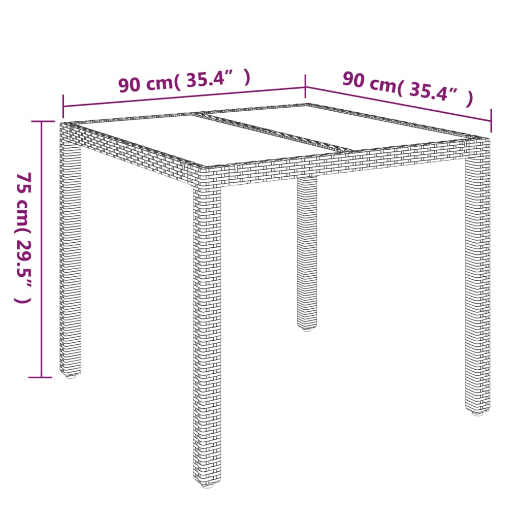 Садовый стол со стеклянной столешницей, черный, 90 x 90 x 75 см, полираттан