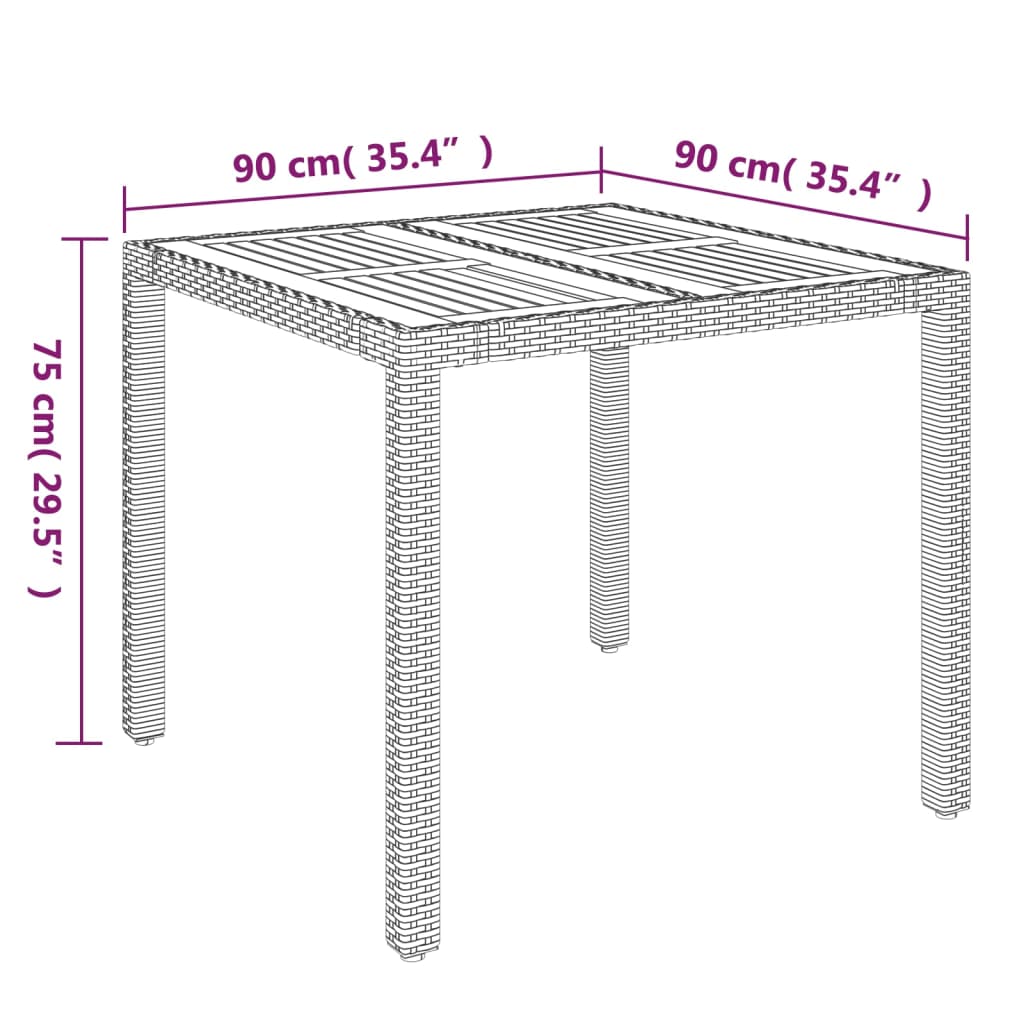 Садовый стол с деревянной столешницей, черный, 90 x 90 x 75 см, полираттан