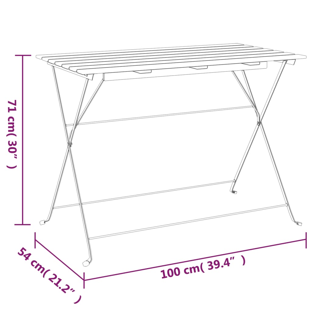 Складной стол для бистро, 100x54x71 см, дерево акация и сталь