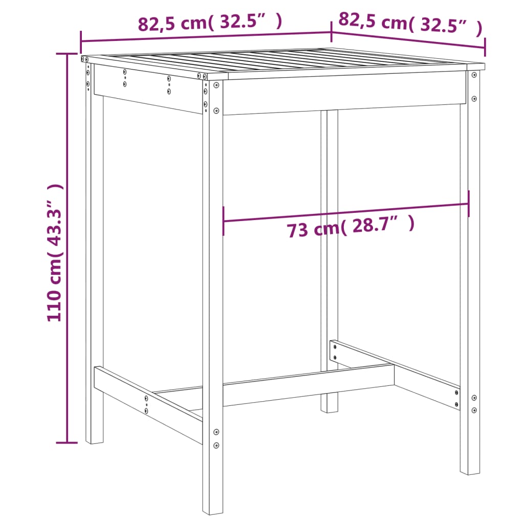 садовый стол, белый, 82,5 x 82,5 x 110 см, сосна